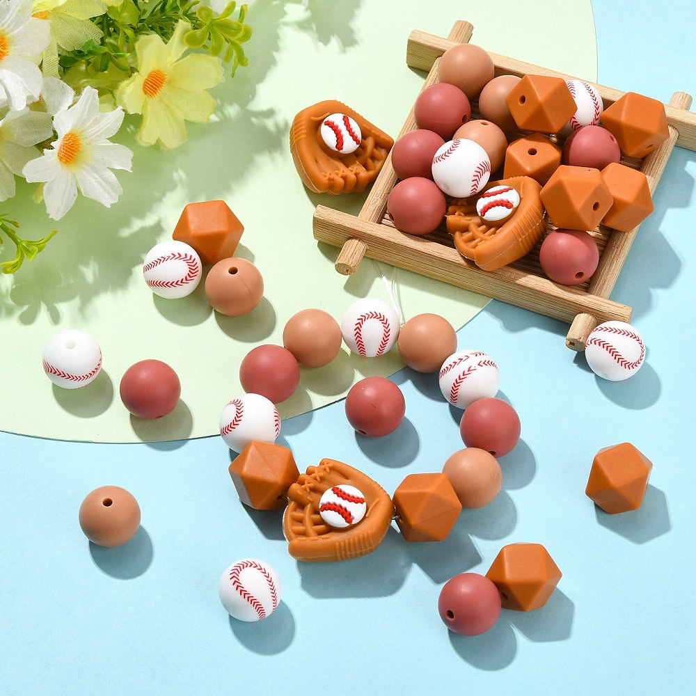 45pcs Baseball Silicone Beads  - Jewelry Making Gloves 评论和价格