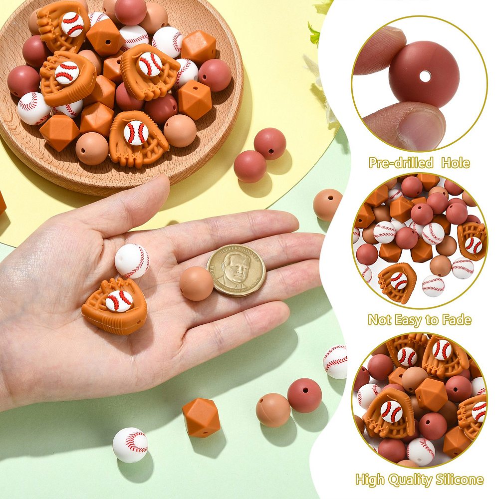 45pcs Baseball Silicone Beads  - Jewelry Making Gloves 评论和价格